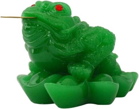 Feng Shui Money Frog Statue Toad Three Legs Frog Figurines on Chinese Gold Ingot Good Luck Charms Lucky Car Decor Fortune Attract Wealth Gifts (Dark red, 2.8 inch) in Kuwait