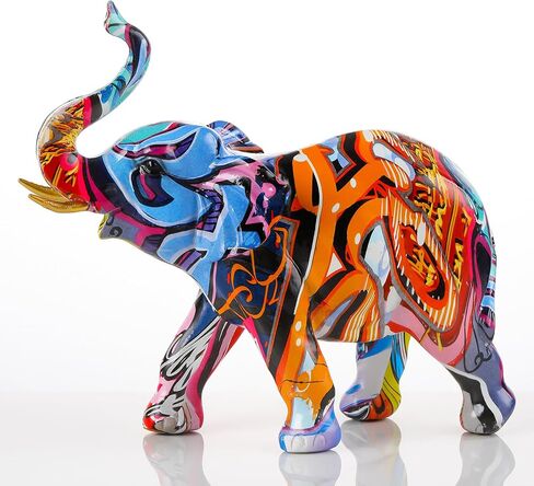Resin 7.4in Art Colorful Elephant Collectible Figurines, Birthday Christmas Cute Elephant Gifts for Women Children Decoration for Home Office in Saudi Arabia