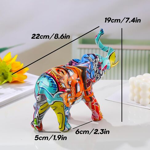 Resin 7.4in Art Colorful Elephant Collectible Figurines, Birthday Christmas Cute Elephant Gifts for Women Children Decoration for Home Office in Saudi Arabia