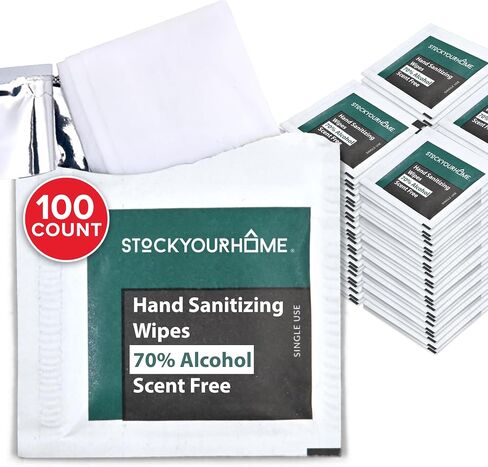 Stock Your Home Hand Sanitizer Wipes 200 Pack, Antibacterial Hand Wipes Individually Wrapped, Small Hand Sanitizer Wipes Travel Size. Wet Wipes for Restaurants, Travel, Guests, and More in Saudi Arabia