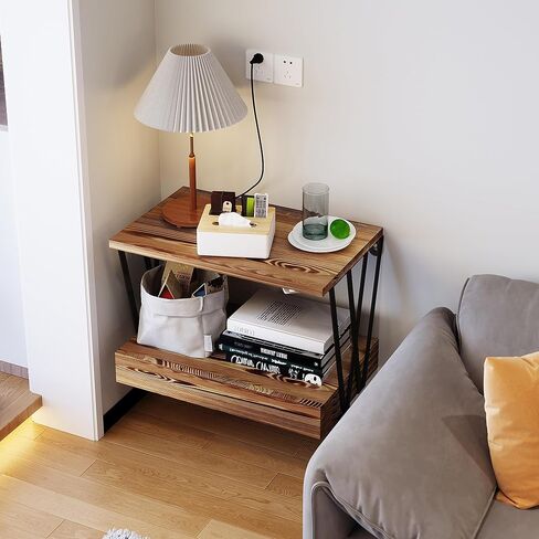 Floating Nightstand with Drawer, Natural Wooden Floating Side Table Wall Shelves with W Shape, 3 Tier Farmhouse Geometric Shelf Wall Mounted in Bedroom, Living Room,Bathroom, Carbonized Black in Saudi Arabia