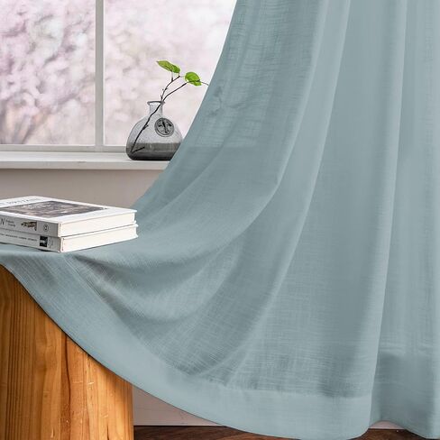 Melodieux Aqua Linen Textured Semi Sheer Curtains 84 Inches Long for Living Room Bedroom Natural Flax Linen Rod Pocket Voile Drapes, 52 by 84 Inch (2 Panels) in Saudi Arabia