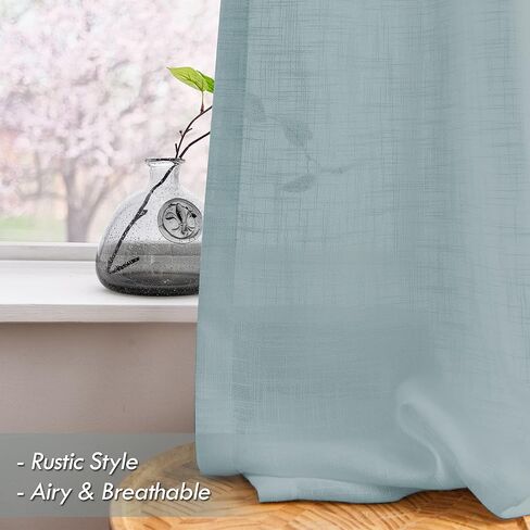 Melodieux Aqua Linen Textured Semi Sheer Curtains 84 Inches Long for Living Room Bedroom Natural Flax Linen Rod Pocket Voile Drapes, 52 by 84 Inch (2 Panels) in Saudi Arabia