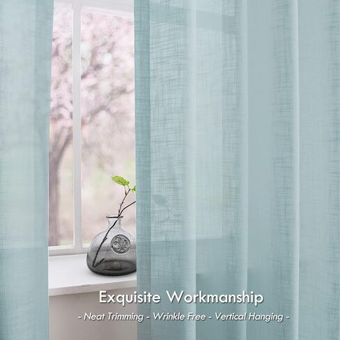 Melodieux Aqua Linen Textured Semi Sheer Curtains 84 Inches Long for Living Room Bedroom Natural Flax Linen Rod Pocket Voile Drapes, 52 by 84 Inch (2 Panels) in Saudi Arabia