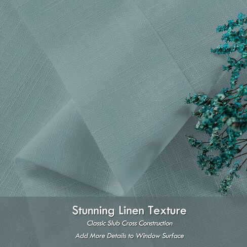 Melodieux Aqua Linen Textured Semi Sheer Curtains 84 Inches Long for Living Room Bedroom Natural Flax Linen Rod Pocket Voile Drapes, 52 by 84 Inch (2 Panels) in Saudi Arabia