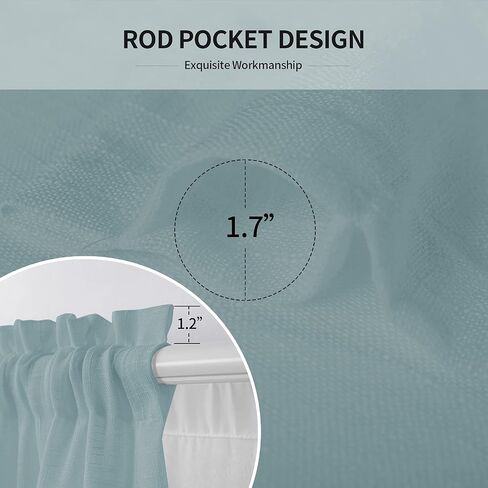 Melodieux Aqua Linen Textured Semi Sheer Curtains 84 Inches Long for Living Room Bedroom Natural Flax Linen Rod Pocket Voile Drapes, 52 by 84 Inch (2 Panels) in Saudi Arabia
