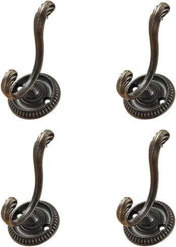 4pcs Vintage Coat Hooks, Solid Metal Double Hooks, Wall Mounted Towel Hooks, Robe Coat Hooks for Bathrooms, Kitchens, Garage Doorways, Keys, Storage Cabinets Space Saving Hooks (Bronze) in Saudi Arabia
