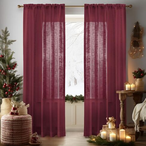 Melodieux Aqua Linen Textured Semi Sheer Curtains 84 Inches Long for Living Room Bedroom Natural Flax Linen Rod Pocket Voile Drapes, 52 by 84 Inch (2 Panels) in Saudi Arabia