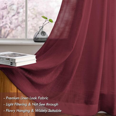 Melodieux Aqua Linen Textured Semi Sheer Curtains 84 Inches Long for Living Room Bedroom Natural Flax Linen Rod Pocket Voile Drapes, 52 by 84 Inch (2 Panels) in Saudi Arabia