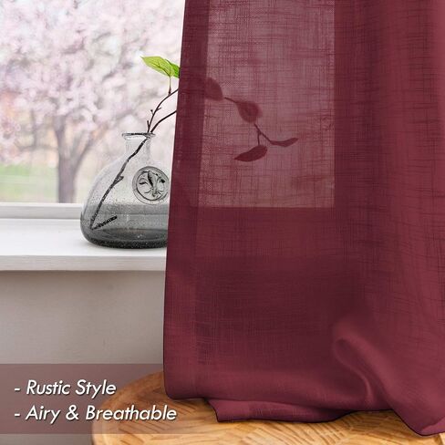 Melodieux Aqua Linen Textured Semi Sheer Curtains 84 Inches Long for Living Room Bedroom Natural Flax Linen Rod Pocket Voile Drapes, 52 by 84 Inch (2 Panels) in Saudi Arabia