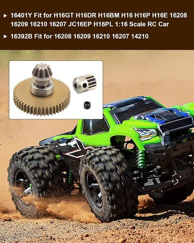 مقياس 1:16 RC Car Spur Gear 16401Y مع ترس ترس 16392B، مناسب لـ MJX Hyper GO H16GT H16DR H16BM H16 H16P H16E 14210 16207 16208 16209 16210 16207 JC16EP H16PL، الترقية إلى مسحوق المعادن in Kuwait