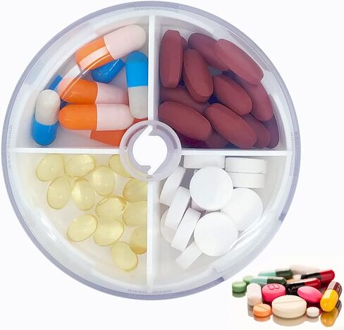 2PCS Pill Organizer 2 Packs Portable Travel Pill Box Round Rotatable Pill Case 4 Large Compartments Medicine Organizer for Vitamin Fish Oil Pills Supplements (Grey + White) in Saudi Arabia