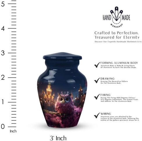 Litter Pink Owl Urns - Burial Cremation Urn Human Ashes - 3 Inch - Pack of 1 - Small Owl Urn for Ashes Keepsake - Owl Urn for Ashes for Women - Mini Owl Urn - Owl Little Urns in Saudi Arabia
