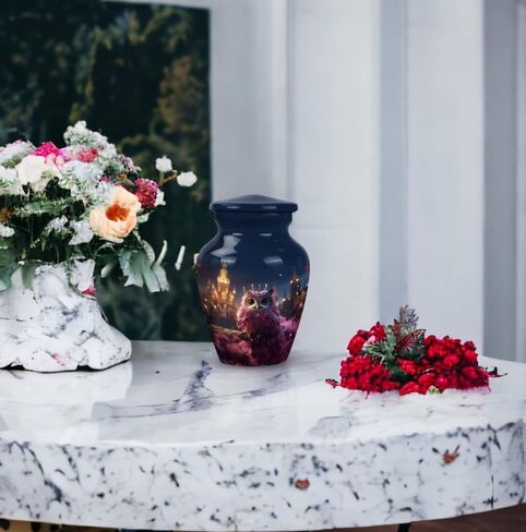 Litter Pink Owl Urns - Burial Cremation Urn Human Ashes - 3 Inch - Pack of 1 - Small Owl Urn for Ashes Keepsake - Owl Urn for Ashes for Women - Mini Owl Urn - Owl Little Urns in Saudi Arabia