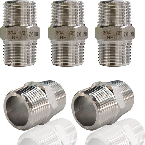 ZOUNI 5PCS Hex Nipple 3/8" Male x 3/8" Male Pipe Fittings, 304 Stainless Steel NPT 3/8 inch Male Threaded Pipe Adapter Fittings Equal Nipples Connectors, Male Straight Connector Pipe Fitting in Saudi Arabia