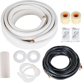 findmall 50FT Air Conditioning Copper Tubing Hose Extension 1/4" and 3/8" Twin Copper Hoses Insulated Copper Hoses Fit for Mini Split Air Conditioner