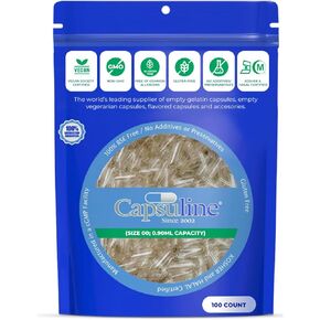 Capsuline Size 00 - Clear Empty Vegan Pullulan Capsules - 100 Count - Empty Pullulan Pill Capsules - DIY Vegan Capsule Filling - Empty Caps - Gluten Free, Non-GMO