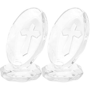 Abaodam Cross Decorations Desk Decorations Jesus Cross Figurine Crystal Ornament Standing Crucifix Cross Church Cross Ornament Small Statuette Stone Base Crystal Sculpture Home Ornament 2pcs
