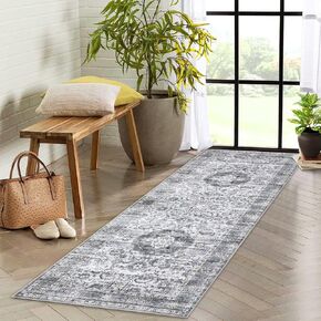 Area Rug 8x10 Large Bohemian Soft Rug Vintage Oriental Rug Washable Bedroom Rugs Dining Room Home Office Nursery Low Pile Decor Under Kitchen Table,Black 8x10