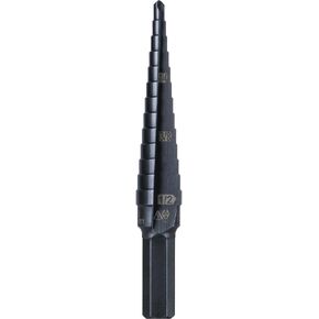 Klein Tools QRST01 Step Drill Bit, Quick Release Spiral Double-Fluted, 1/8 to 1/2-Inch, Hex Shank, Cut Steel, Wood, Plastic, Aluminum