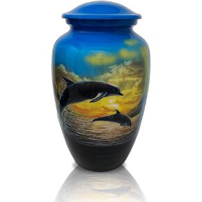 Urn Cremation Urn, Dolphin Urns for human ashes adult, Funeral Urn Large Size- Blue & Black