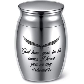 PiercingJ Custom Engraving Small Keepsake Urns for Ashes Mini Cremation Urns Stainless Steel Memorial Ashes Holder Decorative Urns for Human Pet Ashes - God Has You in His Arms, I Have You in My Heart