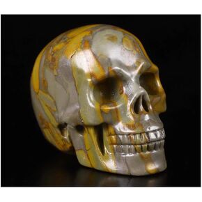 2.0" Bamboo Stone Crystal Skull, Hand Carved Gemstone Fine Art Sculpture, Reiki Healing Stone Statue. z8