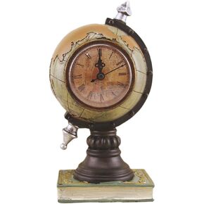EXCEART Vintage Desk Clock Globe Design Metal Clock World Map Retro Antique Tabletop Clock Ornament for Home Office Desk Decoration Green