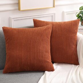 Mecatny Corduroy Throw Pillow Covers 18x18 Set of 2 - Striped Decorative Pillow Covers for Living Room, Bed - Soft Square Couch Pillow Covers for Sofa - Cream White