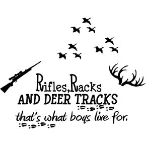 Hunting Wall Decal - Rifles Racks Deer Tracks PVC Removable Wall Sticker with That's What Little Boys are live for Sign - Kids Room Decor for Classic Style - effect 28"x36"inch