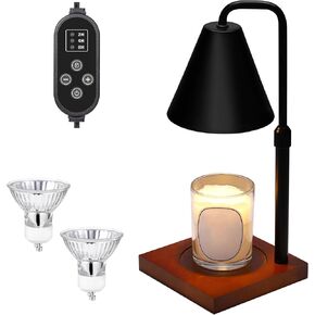 【Upgraded】Dimmable Candle Warmer Lamp with Timer, Black Adjustable Modern Electric Candle Lamps, Birthday Gifts for Mom, House Bedroom Decor Scented Wax Melt Warmer with 2 Bulbs for Jar Candles