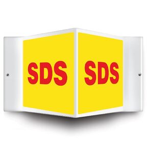 Accuform PSP768 Projection Sign 3D, "SDS", 8" x 12" Panel, 0.10" Thick High-Impact Plastic, Pre-Drilled Mounting Holes, Red on Yellow