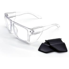 JING LEI Safety Glasses with Removable Side Shield,UV400 Protection Goggles, Rectangle Black Sun Glasses for Women Men Work