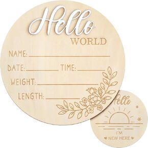 ZIEYOMI-Baby Announcement Sign, Wooden Baby Name Sign for Nursery, Hello World Newborn Sign, Birth Announcement Sign for Hospital, Welcome Baby Sign Announcement Board for Photo Prop Baby Shower-White