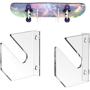 Skateboard Wall Mount Display Horizontal Skateboard Rack Holder, 1 Pack Clear Skateboard Wall Hanger for Snowboard, Longboard, Skateboard Storage (1-Tier)