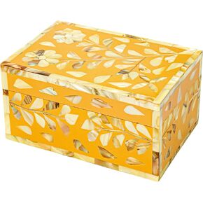 Creative Co-Op Mother of Pearl and Reclaimed Wood Box with Floral Design, Multicolor