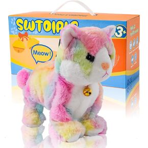Plush Cat Stuffed Animal Interactive Cat Robot Toy, LED Robotic Cat Barking Meow Kitten Touch Control, Electronic Cat Pet, Robot Cat Kitty Toy, Animated Toy Cats for Girls Baby Kids