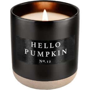 ديكور المياه الحلوة Hello Fall Soy Candle رقم 17، شموع معطرة بعصير التفاح والقرفة والقرنفل والتفاح وجوزة الطيب للمنزل، برطمان من الخزف الحجري الأسود سعة 12 أونصة، وقت حرق يزيد عن 60 ساعة، صنع في الولايات المتحدة الأمريكية