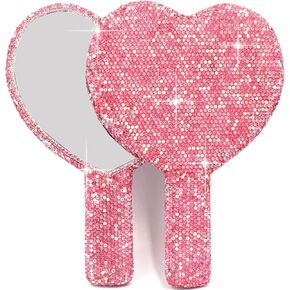 Bling Rhinestone Heart Handheld Mirror - Portable & Dazzling Makeup Mirror for On-The-Go Touch-ups (Plastic red)