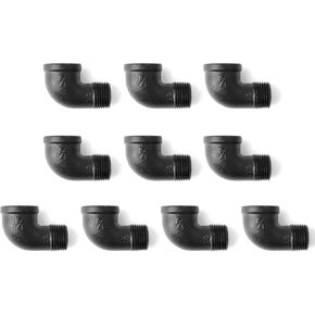1/2" Black 90 Degree Pipe Fitting Elbow, Home TZH 1/2" NPT Male X NPT Female Elbow, Threaded Cast Black Malleable Iron for Steampunk Vintage Shelf Bracket DIY Plumbing Pipe Decor(10, Black 1/2")