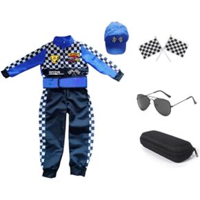 Latocos Kids Race Car Driver Costume Boys Girls Racer Jumpsuit With Car Cap Sunglasses Kids Dress Up Role Play for Halloween
