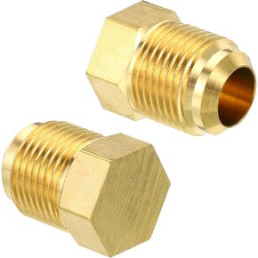 PATIKIL Male 3/8" Brass Seal Plug, 2 Pack SAE Flare Tube Fitting 45 Degree Hex Pipe Fittings for Air Conditioner Refrigeration