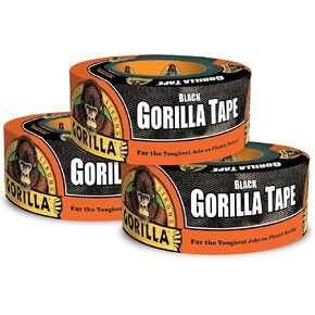 Gorilla Black Duct Tape, 1.88" x 12 yd, Black, (Pack of 3)