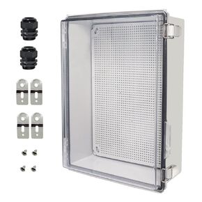 Zulkit Junction Box,IP67 Waterproof Electrical Box Hinged Cover Stainless Steel Latch Plastic Enclosure for Project w Mounting Plate Wall Bracket and 2 Cable Gland Grey 11"x7.5"x5.5"/280x190x140mm