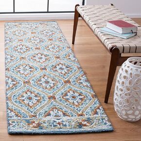 SAFAVIEH Blossom Collection 2'3" x 8' Navy / Yellow BLM605N Handmade Premium Wool Runner Rug