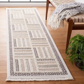 SAFAVIEH Urban Collection Runner Rug - 2'2" x 8', Beige & Ivory, Mid-Century Modern Tassel Fringe Design, Non-Shedding & Easy Care, Ideal for High Traffic Areas in Living Room, Bedroom (URB212B)