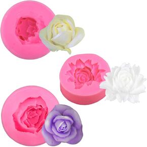KuuGuu 3 Pack 3D Flower Bloom Rose Silicone Molds Resin Rose Candle Mold for Cake Decoration Chocolate Handmade Soap Candy Making Craft Art