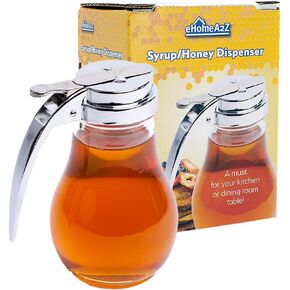 EHOMEA2Z Commercial-Grade Tempered Glass Honey Dispenser, 14 Ounce Honey Jar with Metal Top, Kitchen Essential Honey Jars, Convenient Honey Container, Leak-Proof Glass Honey Dispenser (1, 14 Oz)