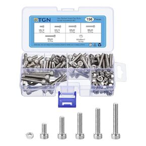 150Pcs M5 Metric Screw Assortment, Bolts and Nuts Kit, 304 Stainless Steel M5x10/16/20/25/30mm Hex Socket Head Cap Screws Bolt Set for 3D Printing DIY