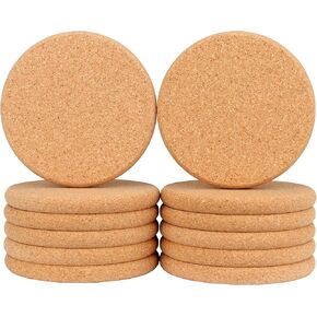 12 Pack 0.4" Ultra Thick Cork Coasters for Drinks 3.9" Diameter Febwind Large Coaster for Drink Absorbent Heat Resistant Round Edge Coasters Reusable Saucers for Hot&Cold Drink